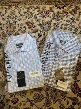 Men’s Light Blue Checked Dress Shirt by “ Wrinkle Fee”